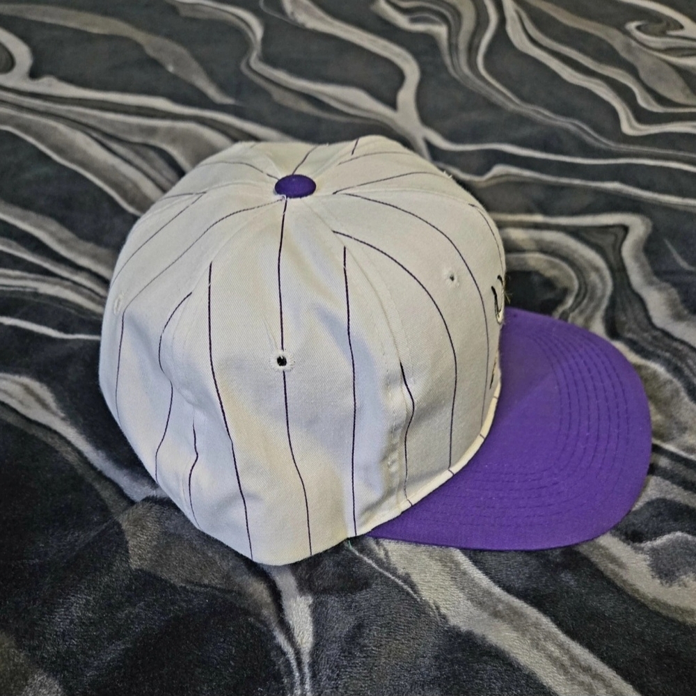 Vintage Minnesota Vikings STARTER Snapback Hat Pinstripe Purple NWOT - Picture 4 of 4